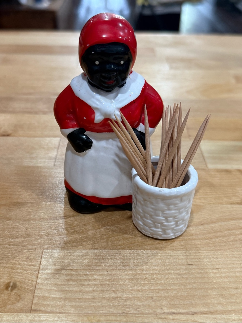 Vintage Toothpick Holder in Red & White